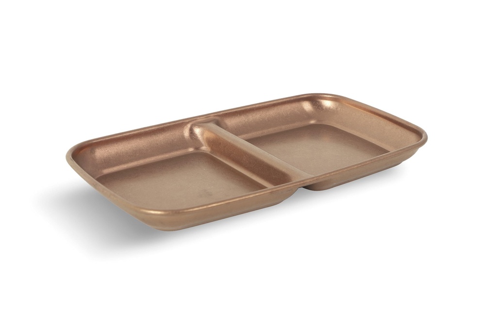 #-192-BANDEJA 2COMP.COBRE VIEJO INOX 15.5x9x1.5cm