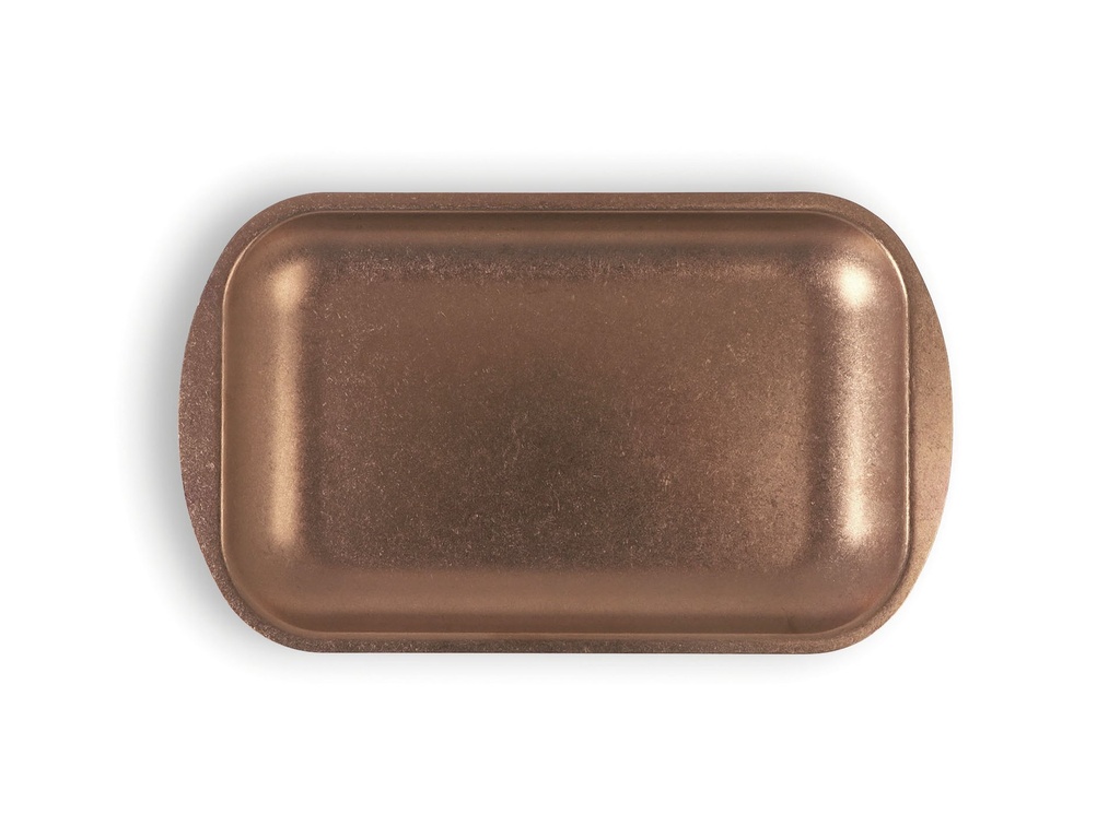 #-72-BANDEJA COBRE VIEJO INOX VINTAGE 23.5x14x1.5