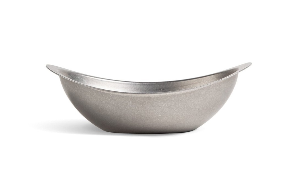 #-72-BOWL OVAL PLATA VIEJA INOX VINTAGE20x13.5cm