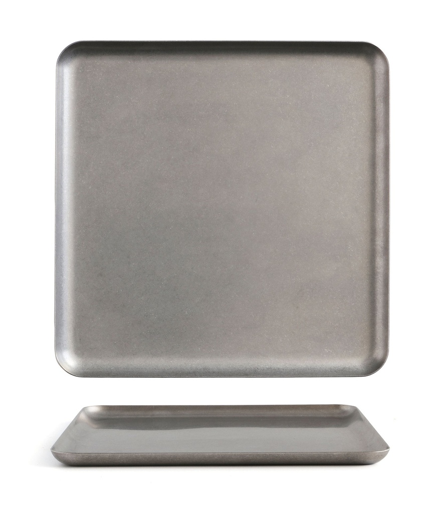 #-48- BANDEJA PLATA VIEJA INOX VINTAGE 19x19cm