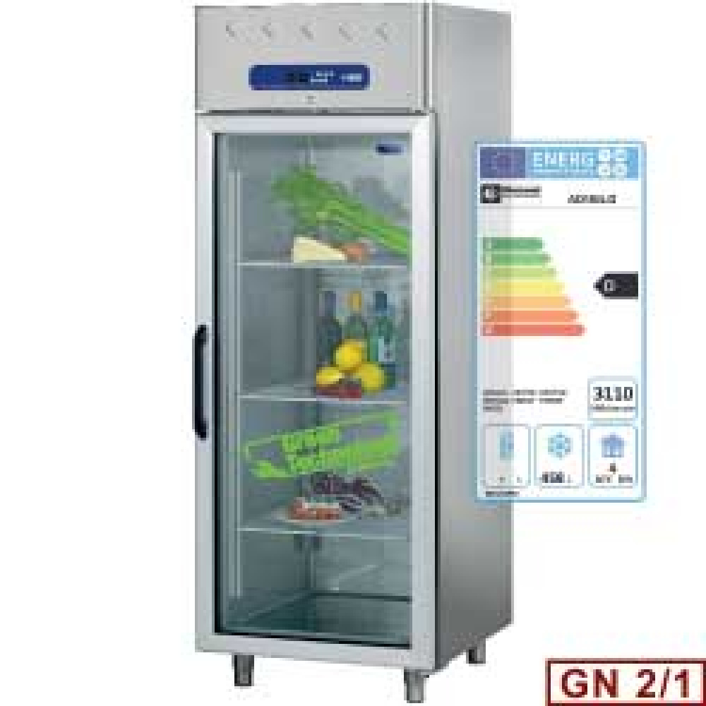 Armario de congelación ventilado 700 litros, 1 puerta con cristales GN 2/1