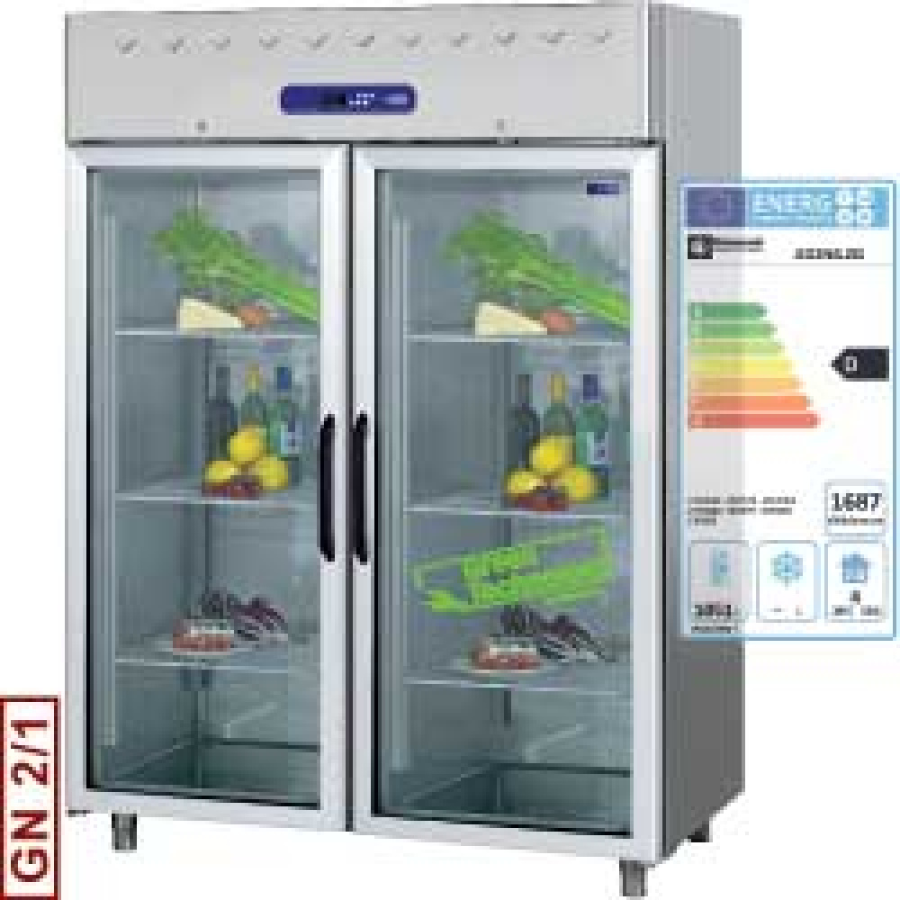 Armario frigorífico ventilado 1400 litros, 2 puertas con cristales GN 2/1