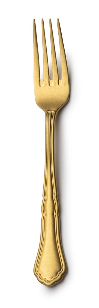 #-48-TENEDOR POSTRE FLORENCIA 18/0 VINTAGE DORADO