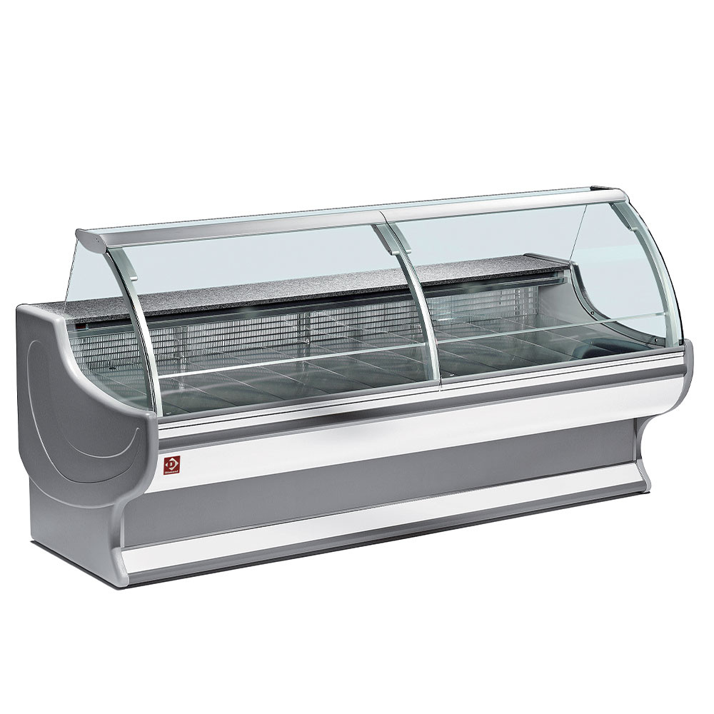 Mostrador vitrina refrigerado vidrio curvo, con reserva