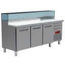 Mesa frigorífico pizzería, 3 puertas 600x400, 3 cajones neutros 600x400, estructura refrigerada 8x GN 1/4