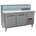 Mesa frigorífico pizzería, 2 puertas 600x400, 3 cajones neutros 600x400, estructura refrigerada 6x GN 1/4