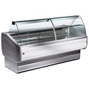 Mostrador vitrina refrigerada vidrio curvo, ventilado, con reserva