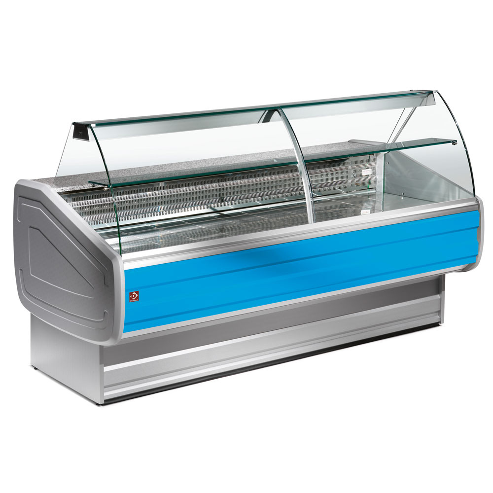 Mostrador vitrina refrigerada vidrio curvo, con reserva