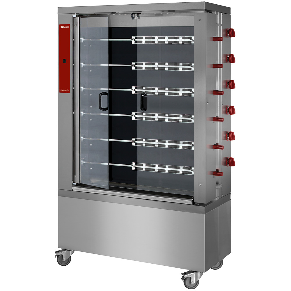 Asador electrico vitrocerámico, 6 espadas (36 pollos)