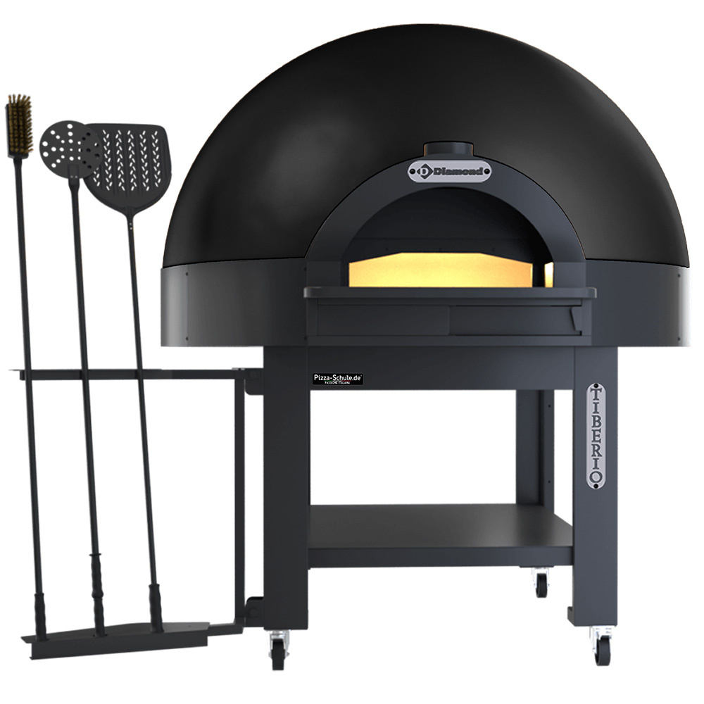 Horno estático de cúpula, base fija, 6 pizzas (Ø 33) con soporte con ruedas - NEGRO