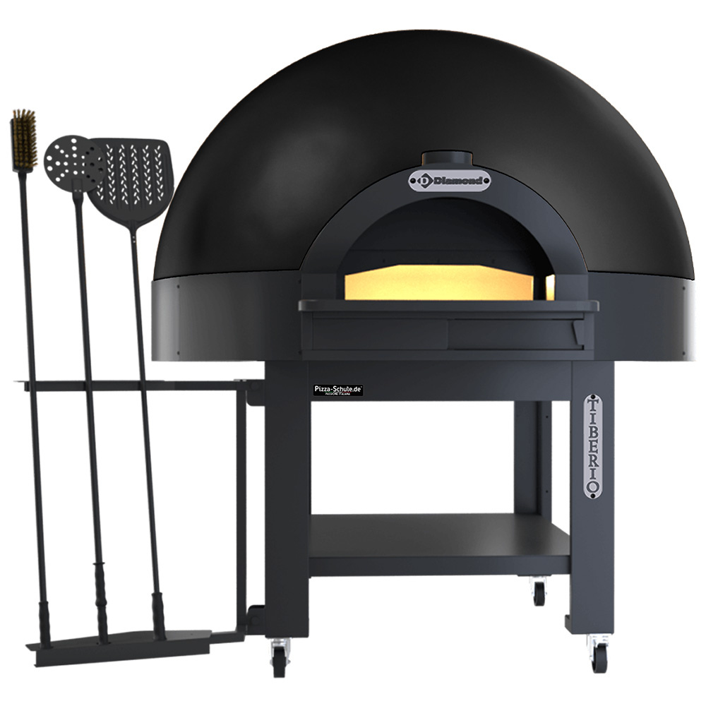 Horno estático de cúpula, base fija, 9 pizzas (Ø 33) con soporte con ruedas - NEGRO