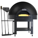 Horno estático de cúpula, base fija, 9 pizzas (Ø 33) con soporte con ruedas - NEGRO