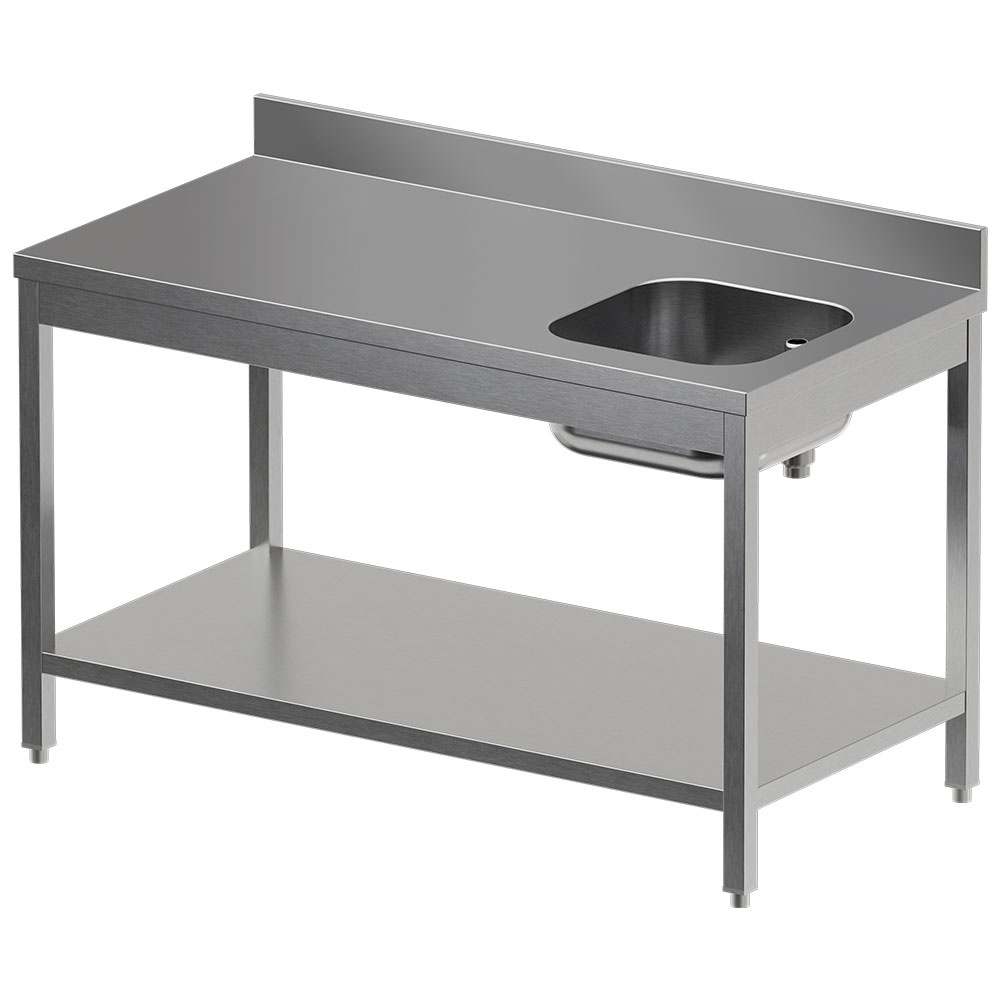 Mesa de chef con estante inferior, cuba derecha + peto trasero