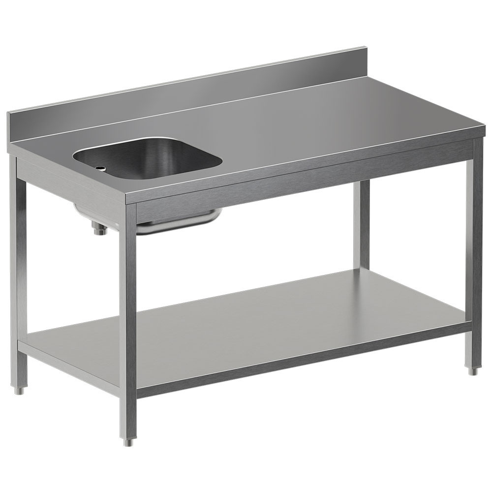 Mesa de chef con estante inferior, cuba izquierda + peto trasero