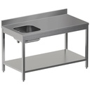 Mesa de chef con estante inferior, cuba izquierda + peto trasero