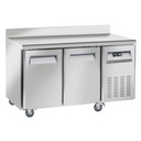 Mesa frigorífica y ventilada, 2 puertas GN1/1, con respaldo, sobre ruedas, 2 con frenos