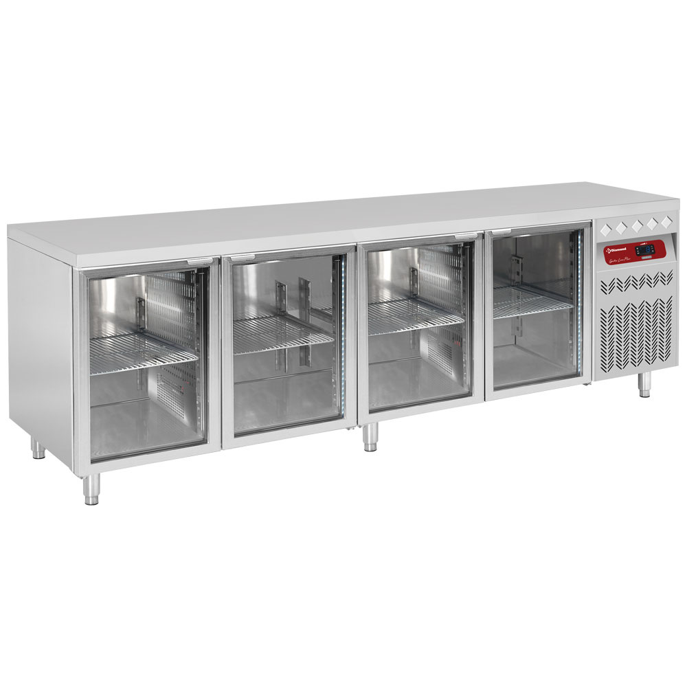 Mesa frigorífica ventilada, 4 puertas en vidrio GN 1/1, 550 Lit.