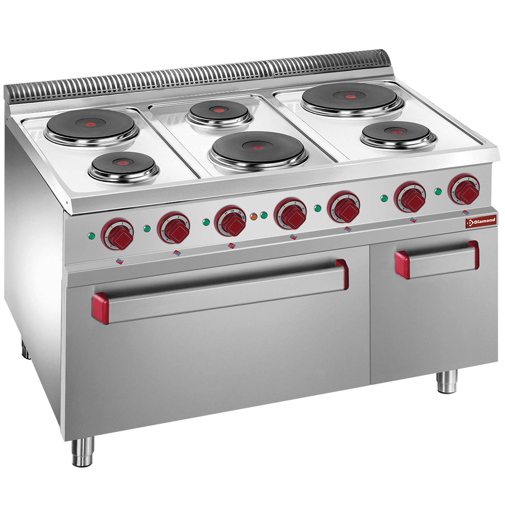 Hornilla con 6 placas sobre horno GN 2/1 y parrilla eléctrica, armario neutro  GN 1/1