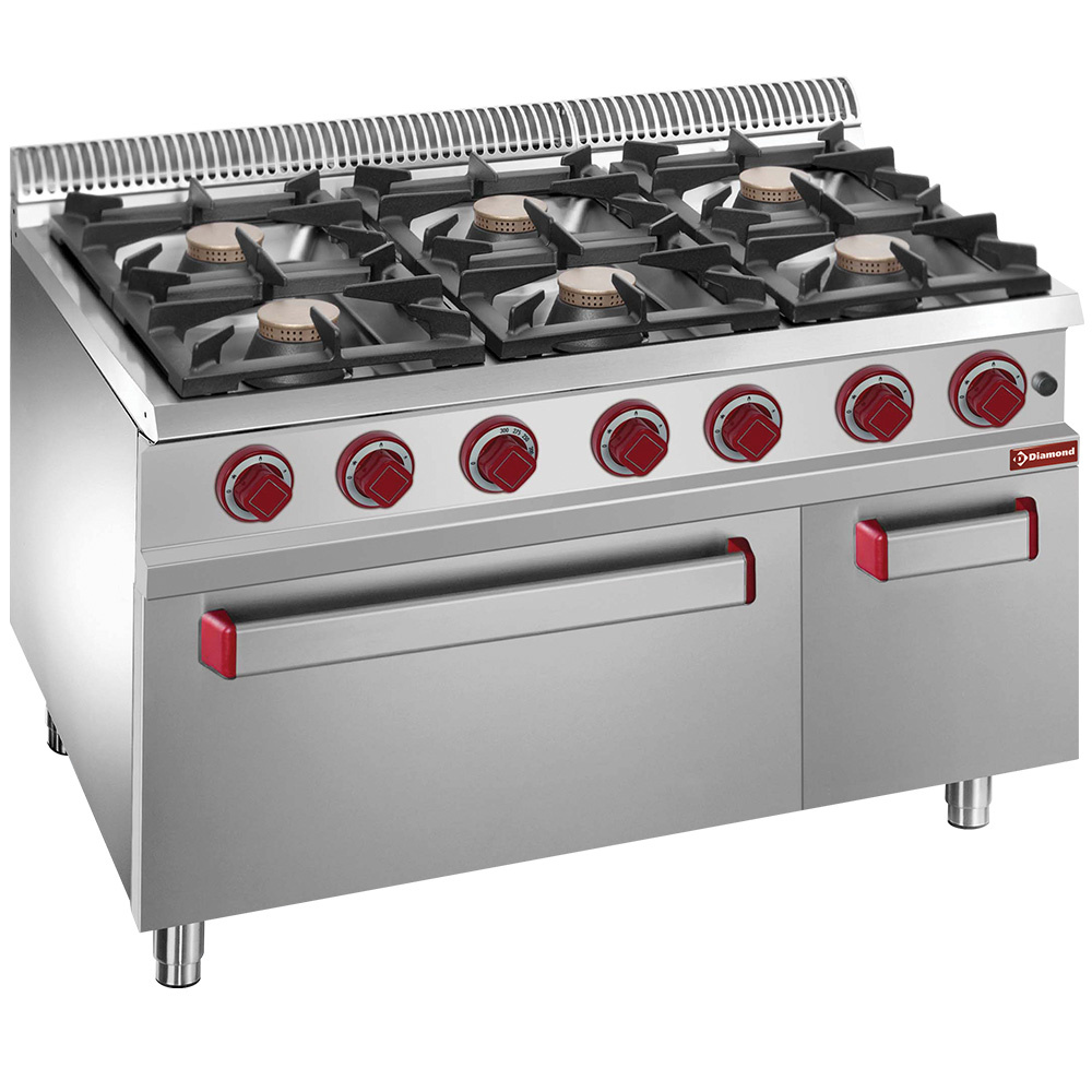 Hornilla de gas de 6 fuegos vivos, horno de gas GN 2/1, armario neutro