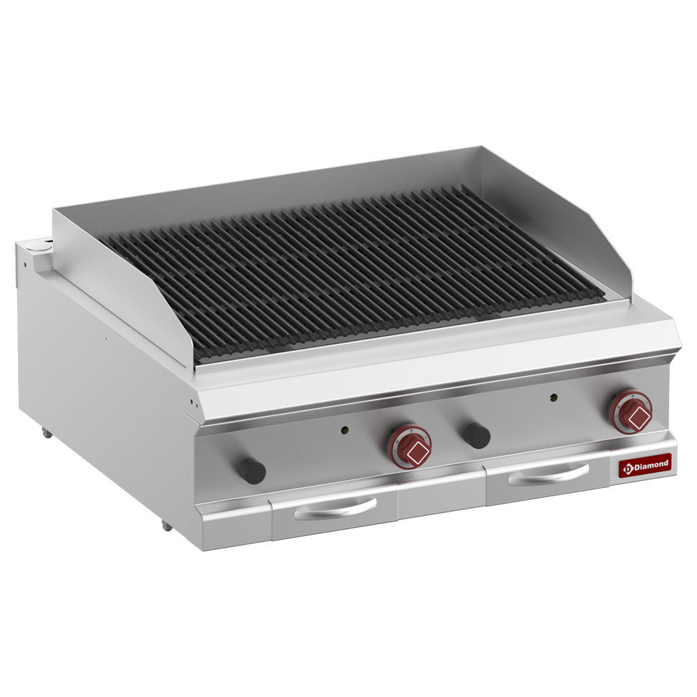 Grill piedra de lava, módulo 1/1, rejilla en hierro fundido «de doble cara»-Top-