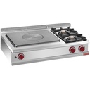 Cocina de gas con 2 fuegos vivos, plancha incandescente -Top-