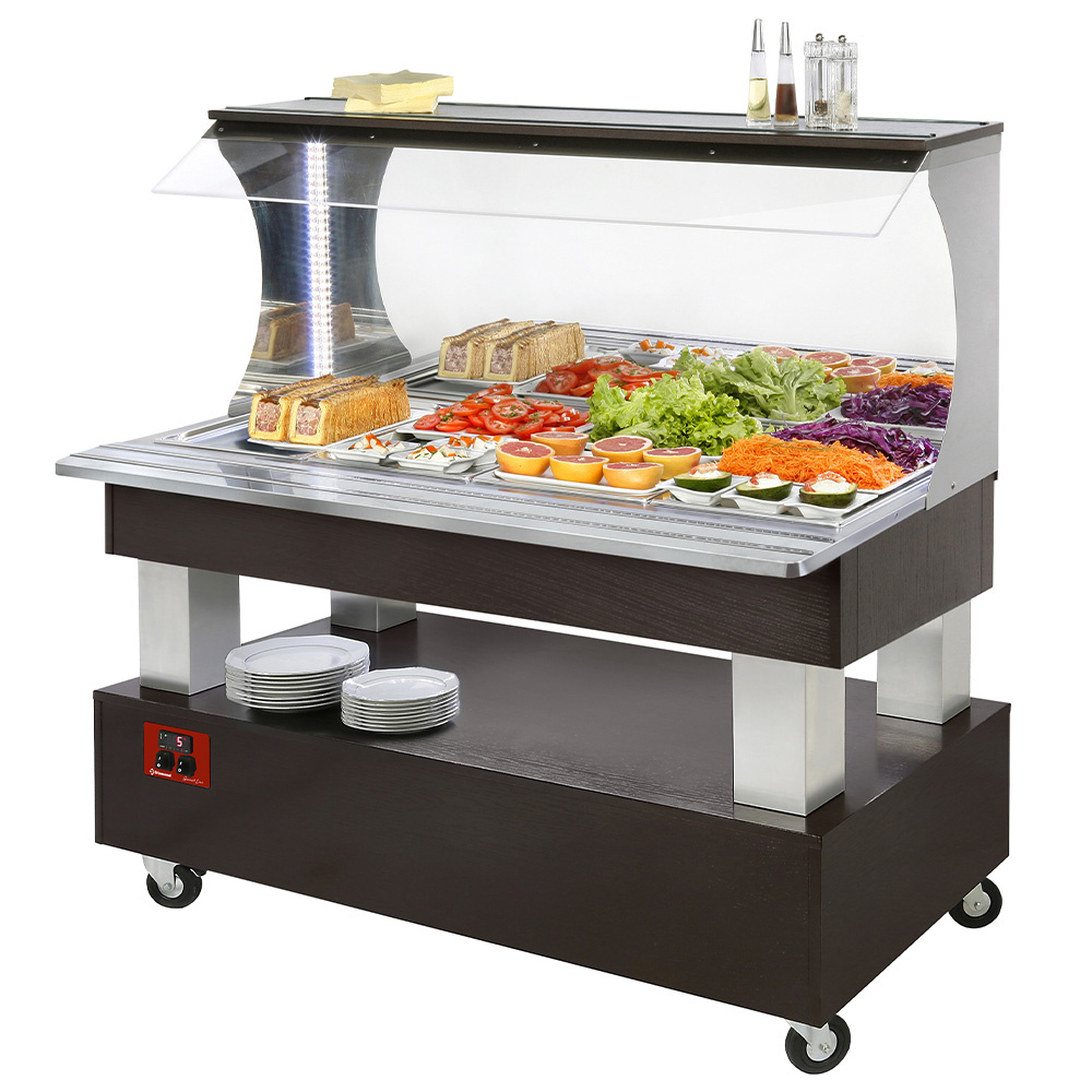 Buffet - Barra de ensalada refrigerado, 4x GN 1/1-150 (roble oscuro)