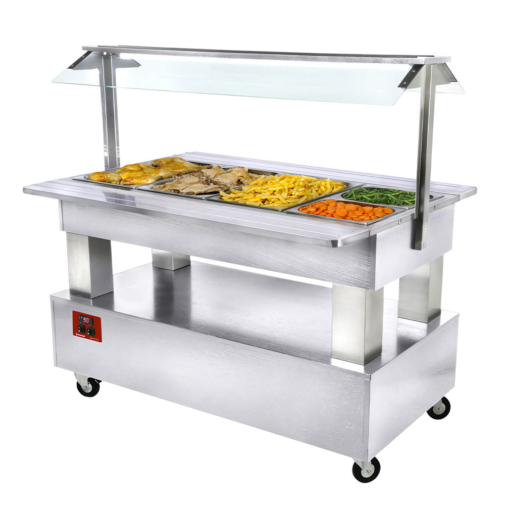 Buffet caliente, baño maría, 4x GN1/1-150 (Madera blanca)