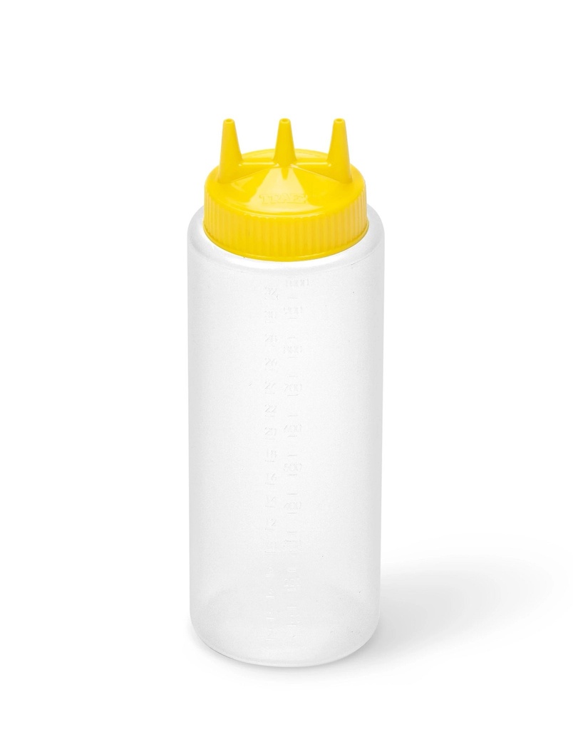 [3332-1308] Dispensador a presión triple transparente de 950 ml con tapa amarilla