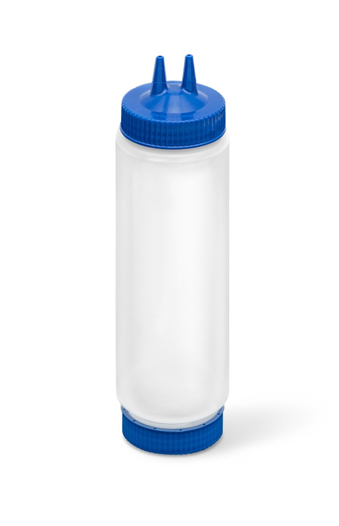 [23242-134444] Dispensador transparente con boquilla doble FIFO de 710 ml con tapón y base azul