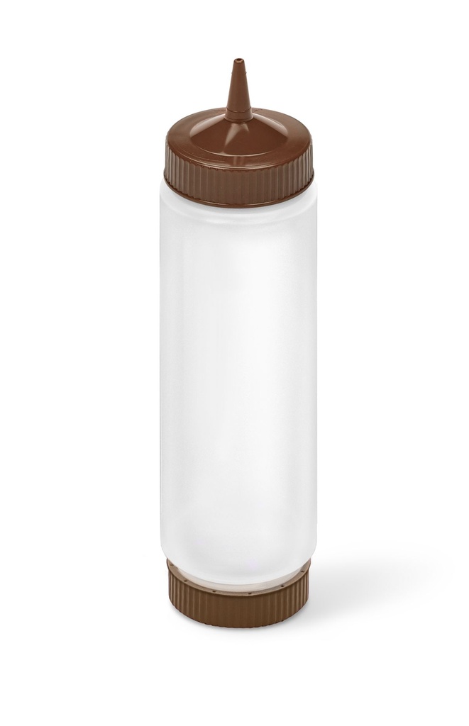 Dispensador transparente con boquilla simple FIFO de 710 ml con tapón y base marrón