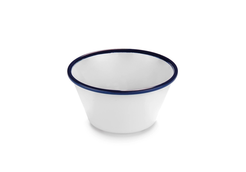 Bol redondo de 12.5 centímetros de melamina en blanco con borde azul