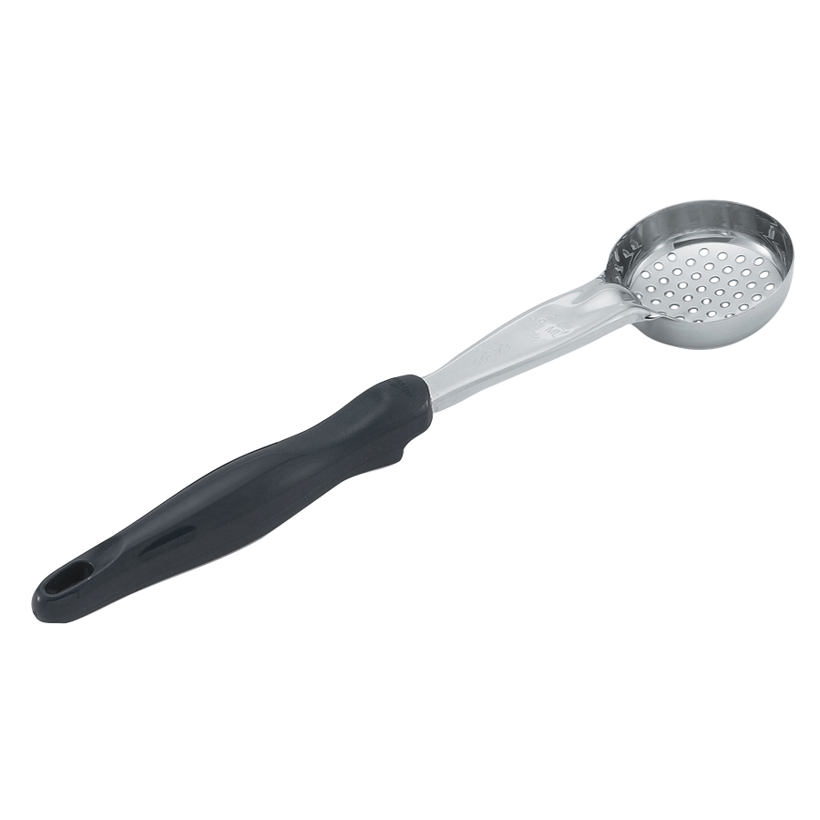 Spoodle® monobloc perforado redondo de acero inoxidable de 59 ml con mango de nylon negro