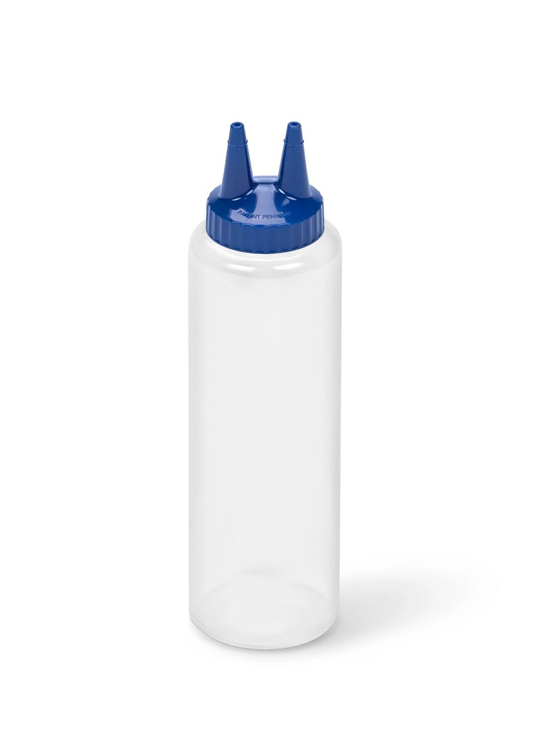 Dispensador a presión doble transparente de 350 ml con tapa azul