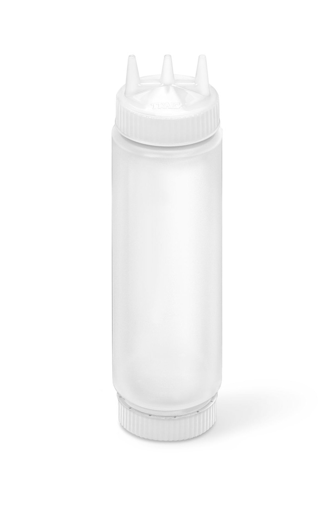 Dispensador transparente con boquilla triple FIFO de 710 ml con tapón y base transparente