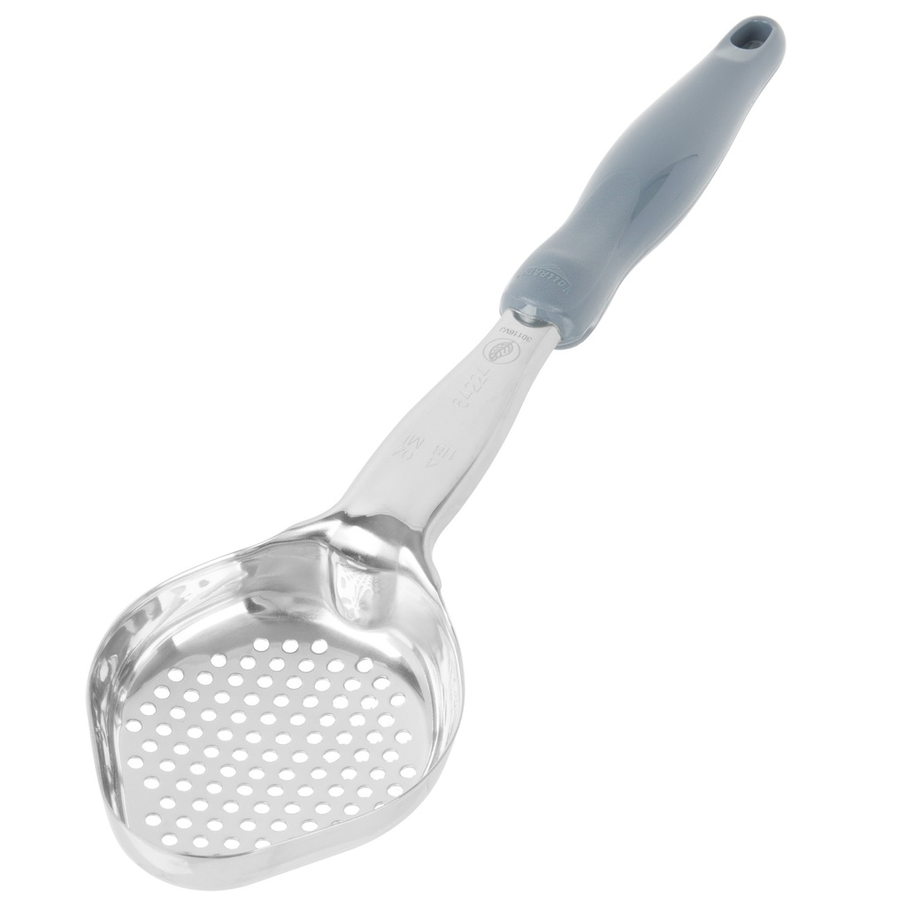Spoodle® monobloc perforado ovalado de acero inoxidable de 118 ml con mango de nylon gris