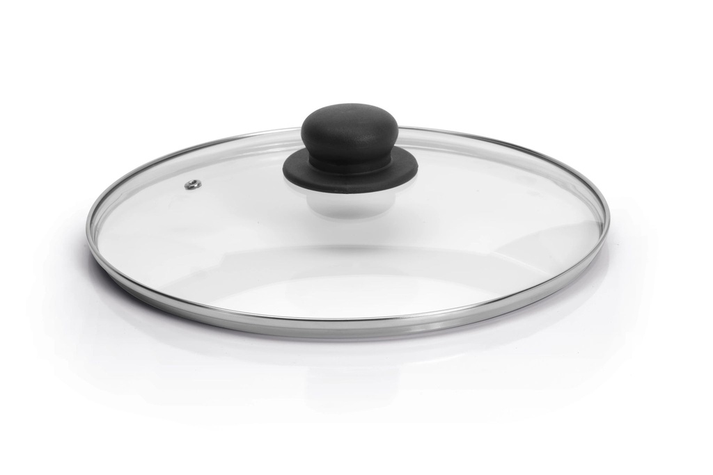 [P154028] Tapa de cristal con borde de acero inoxidable de 28 cm