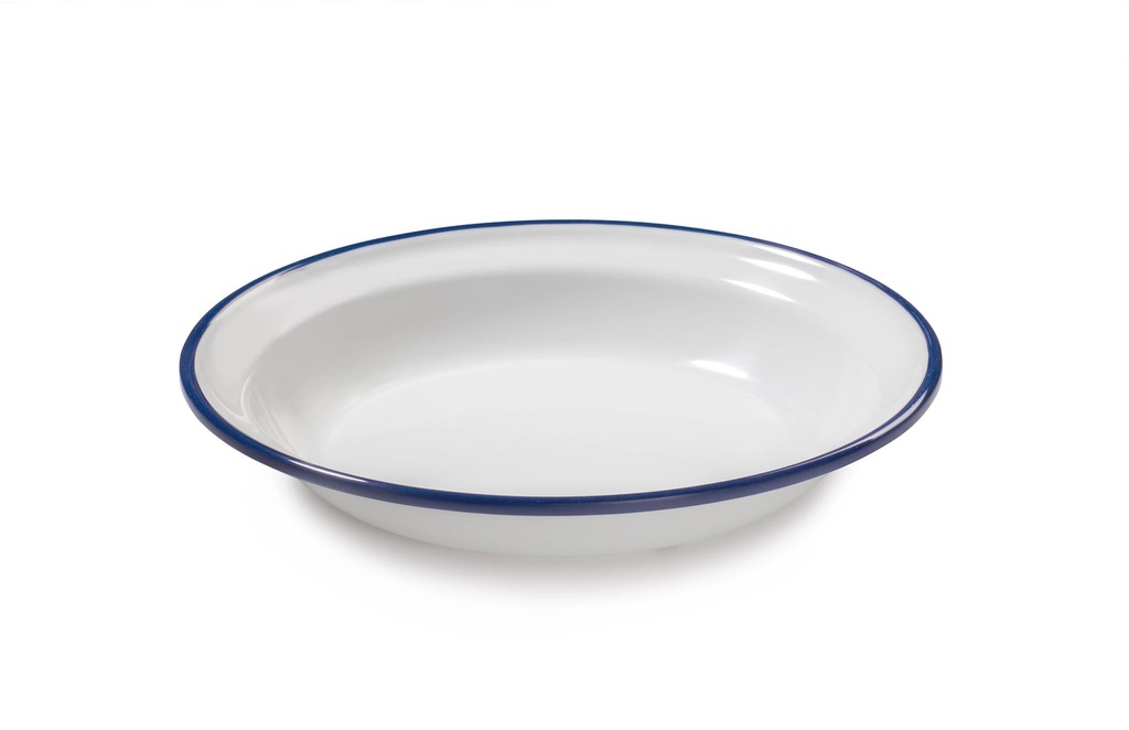 Plato hondo de 20 centímetros de melamina en blanco con borde azul
