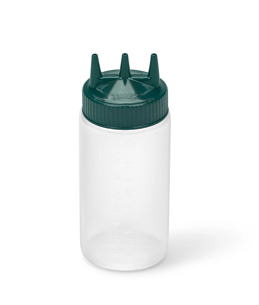 Dispensador a presión triple transparente de 470 ml con tapa verde