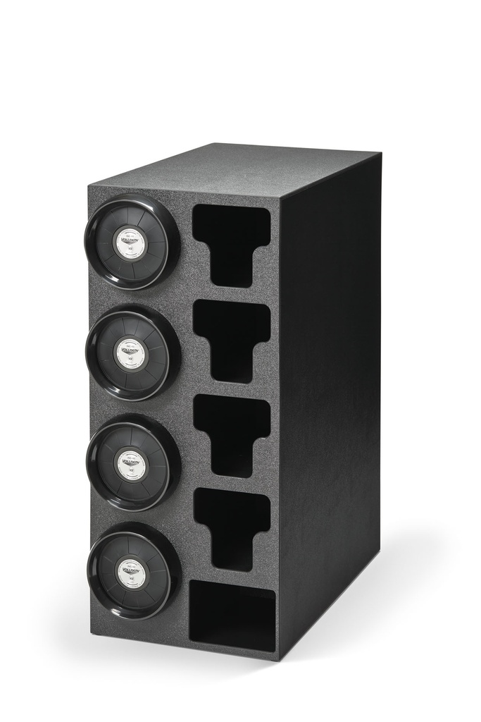 Gabinete 4x2 del dispensador de la encimera con cuatro dispensadores ajustables de la taza de la junta INC-80, cuatro soportes de la tapa de T, y un soporte de la paja envuelto en negro