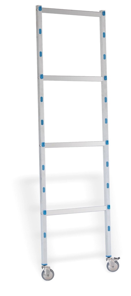[P7602] Soporte lateral con ruedas de cinco niveles con estructura de aluminio anodizado con estanterías de polipropileno de 1880 x 385 mm para estanterías modulares