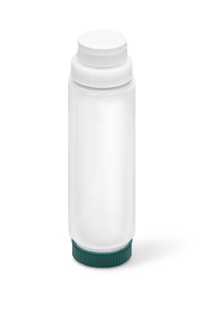 Dispensador transparente con tapón FIFO de 710 ml con tapón y base verde