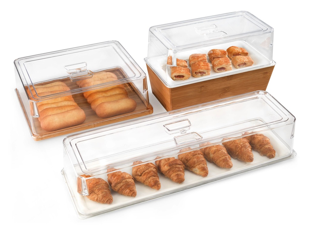 Tapa de cúpula de 1/3 de tamaño gastronorm de policarbonato transparente con mango empotrado
