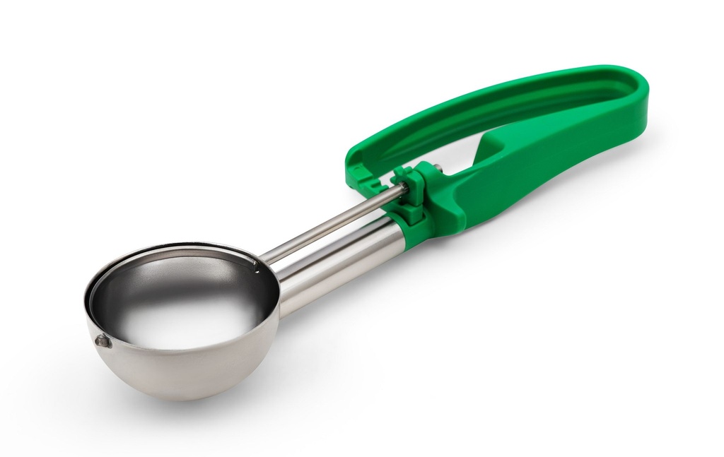 Porcionador apretable de 84 ml con mango extendido verde