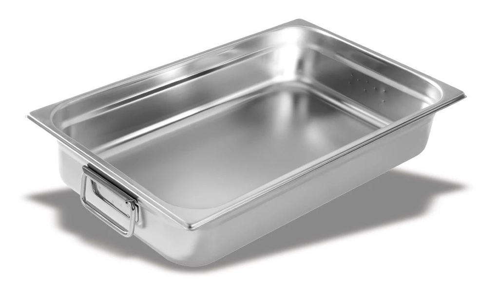 [P1110F2] Cubeta Gastronorm GN PRO con fondo difusor y asas de acero inoxidable 18/10 de tamaño 1/1 y 100 mm de profundidad