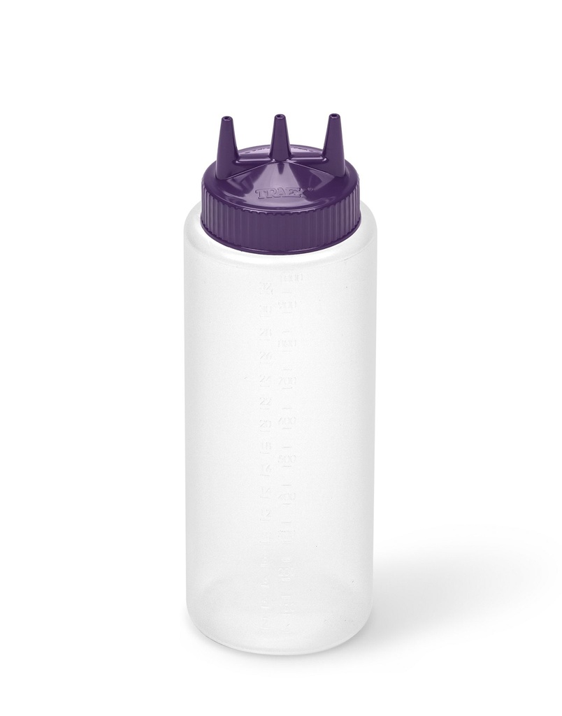 Dispensador a presión triple transparente de 950 ml con tapa púrpura