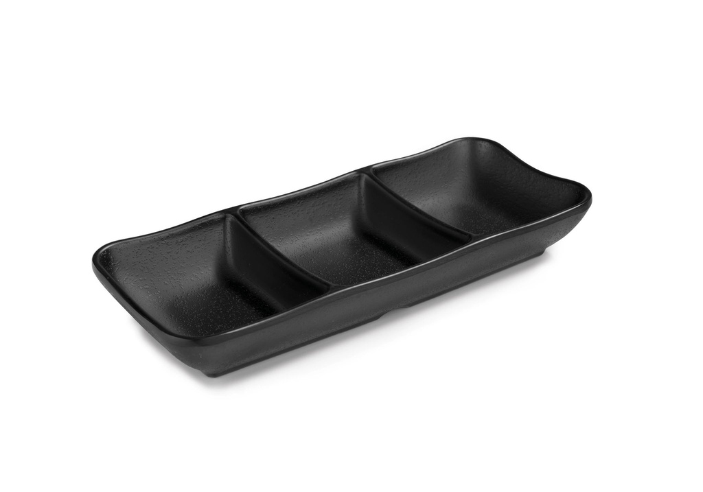 [P22920] Bandeja rectangular de 3 compartimentos 190 x 80 mm melamina en negro