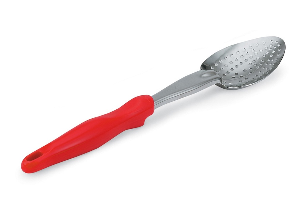 Cuchara perforada de acero inoxidable de 35 cm con mango rojo Ergo Grip™