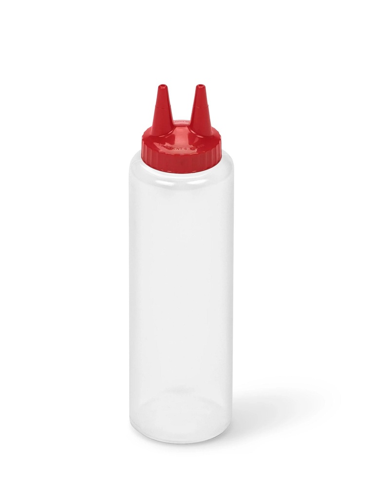Dispensador a presión doble transparente de 350 ml con tapa roja