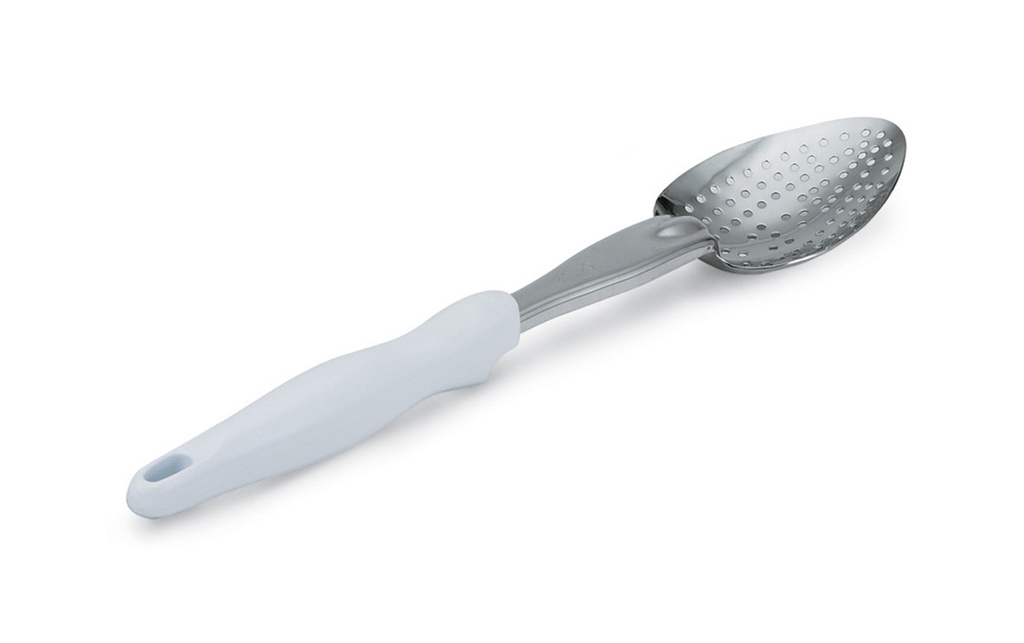 Cuchara perforada de acero inoxidable de 35 cm con mango blanco Ergo Grip™