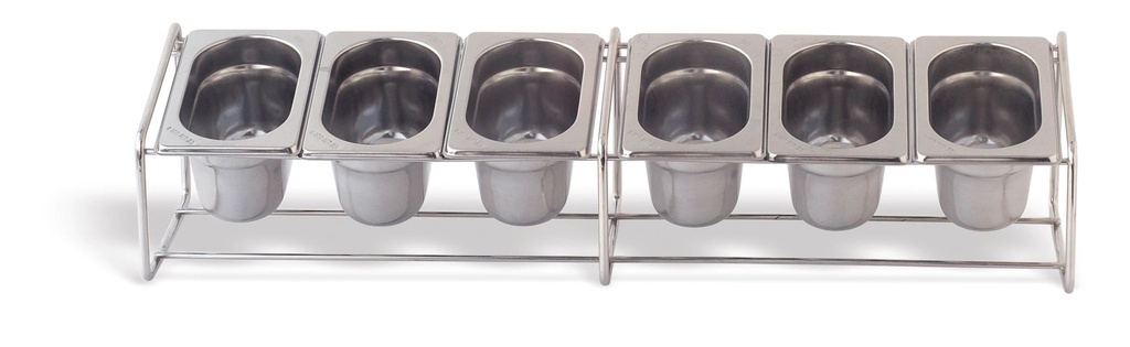 [P100006P] Soporte para cubetas GN PRO de acero inoxidable de 68 x 15 cm y 6 cubetas 1/9 de 100 mm de profundidad